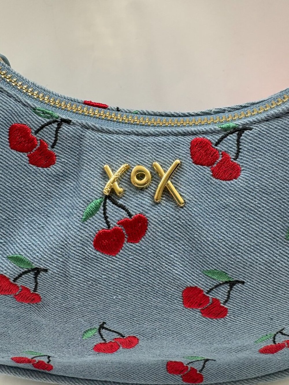 Betsey Johnson - XO Northy Denim Shoulder Bag / Purse W/ Red Cherries - NWT - Picture 9 of 13